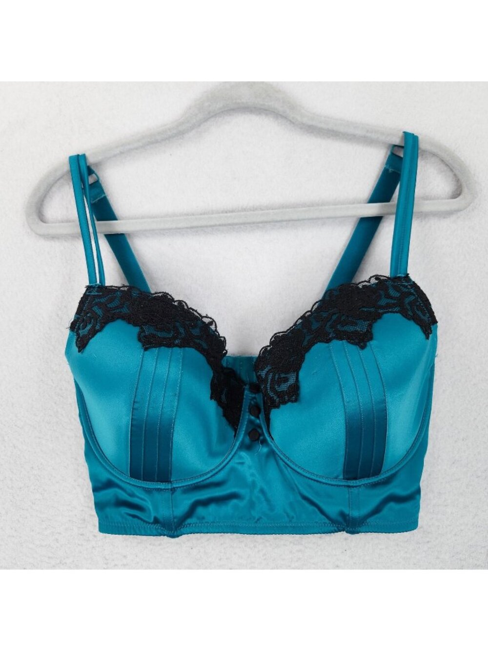Adore Me Bra Womens 38DDD Teal Green Satin Longline Lace Lined Underwire